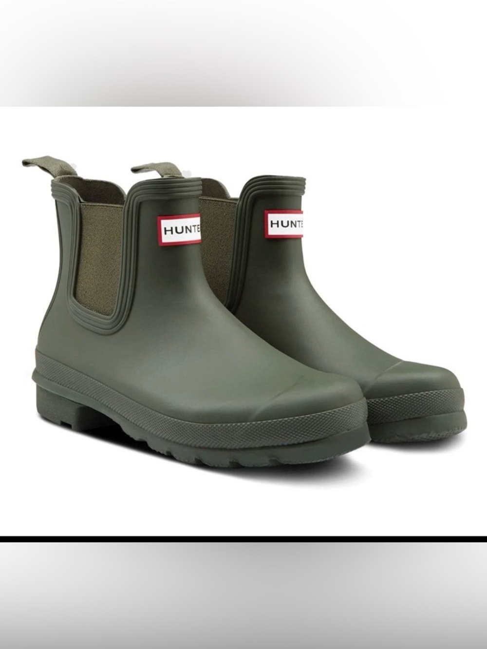 Hunter Olive Green original Chelsea Rain Boots in dark olive • Sz 5